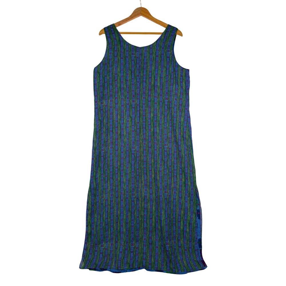 Unbranded Reversible Maxi Dress Womens XL Blue Green Abstract Stripe Sleeveless - Picture 3 of 7